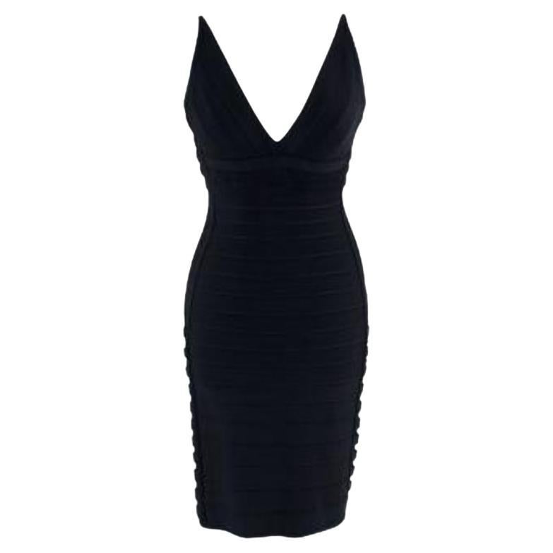 Herve Leger Black Bandage Dress with Gold-Tone Hardware