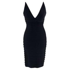 Herve Leger Black Bandage Dress with Gold-Tone Hardware