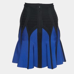 Herve Leger Black/Blue Knit Flared Mini Skirt S