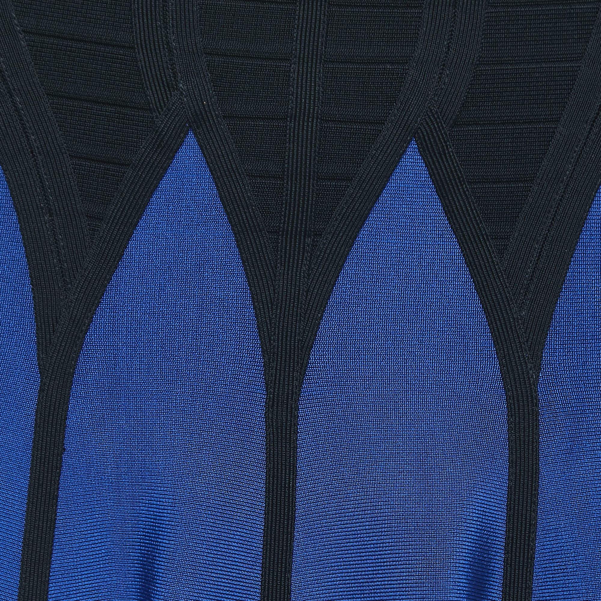 Purple Herve Leger Black/Blue Knit Flared Mini Skirt S For Sale