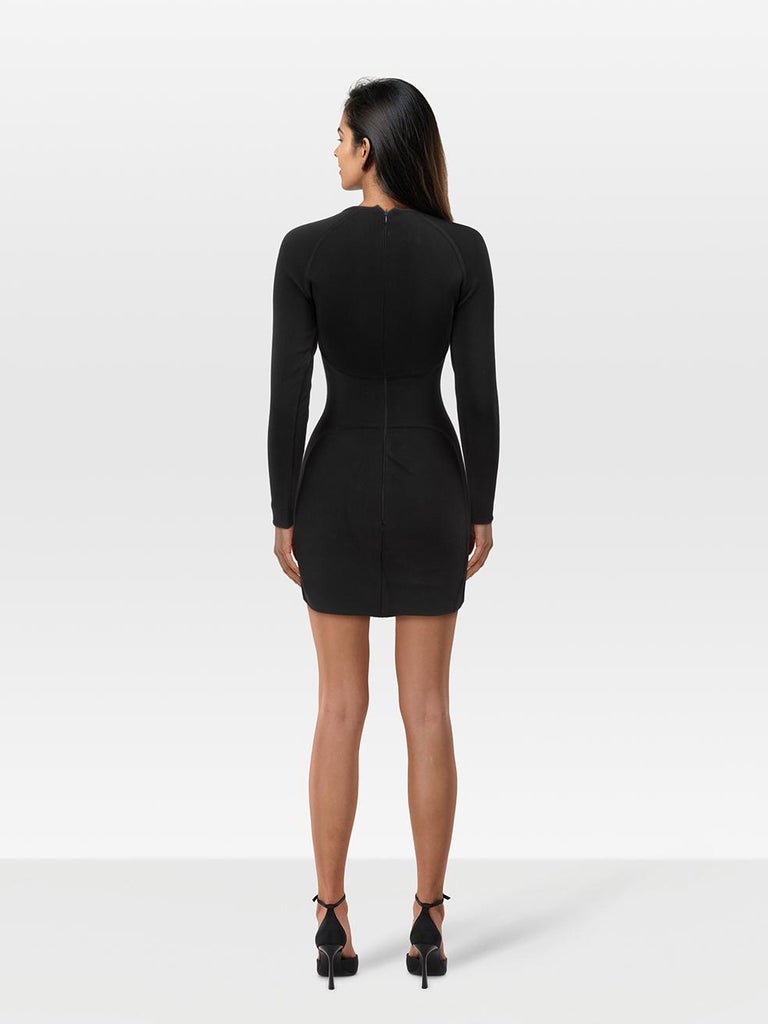chinese dress ladies Hervé Léger Black Bondage Dress – Beaded Panels – Mesh Sleeves – Size M –  yourgarmentz main image 0