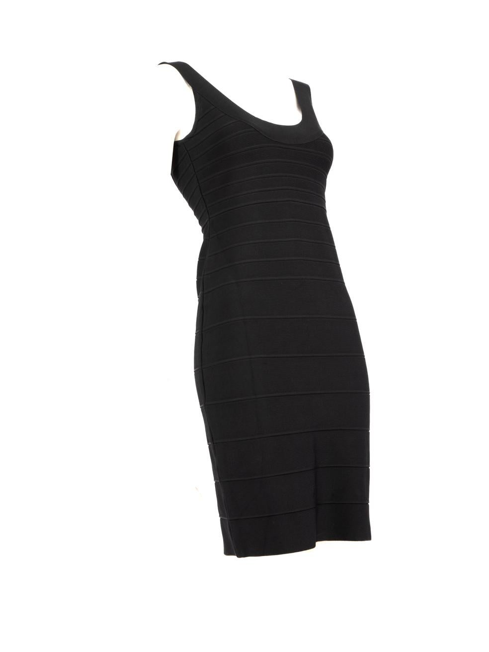 CONDITION is Very good. Minimal wear to dress is evident. There are white markings along underarm areas on this used Herve Leger designer resale item.
 
 Details
 Black
 Viscose
 Bandage dress
 Mini
 Stretchy
 Figure hugging fit
 Sleeveless
 Back