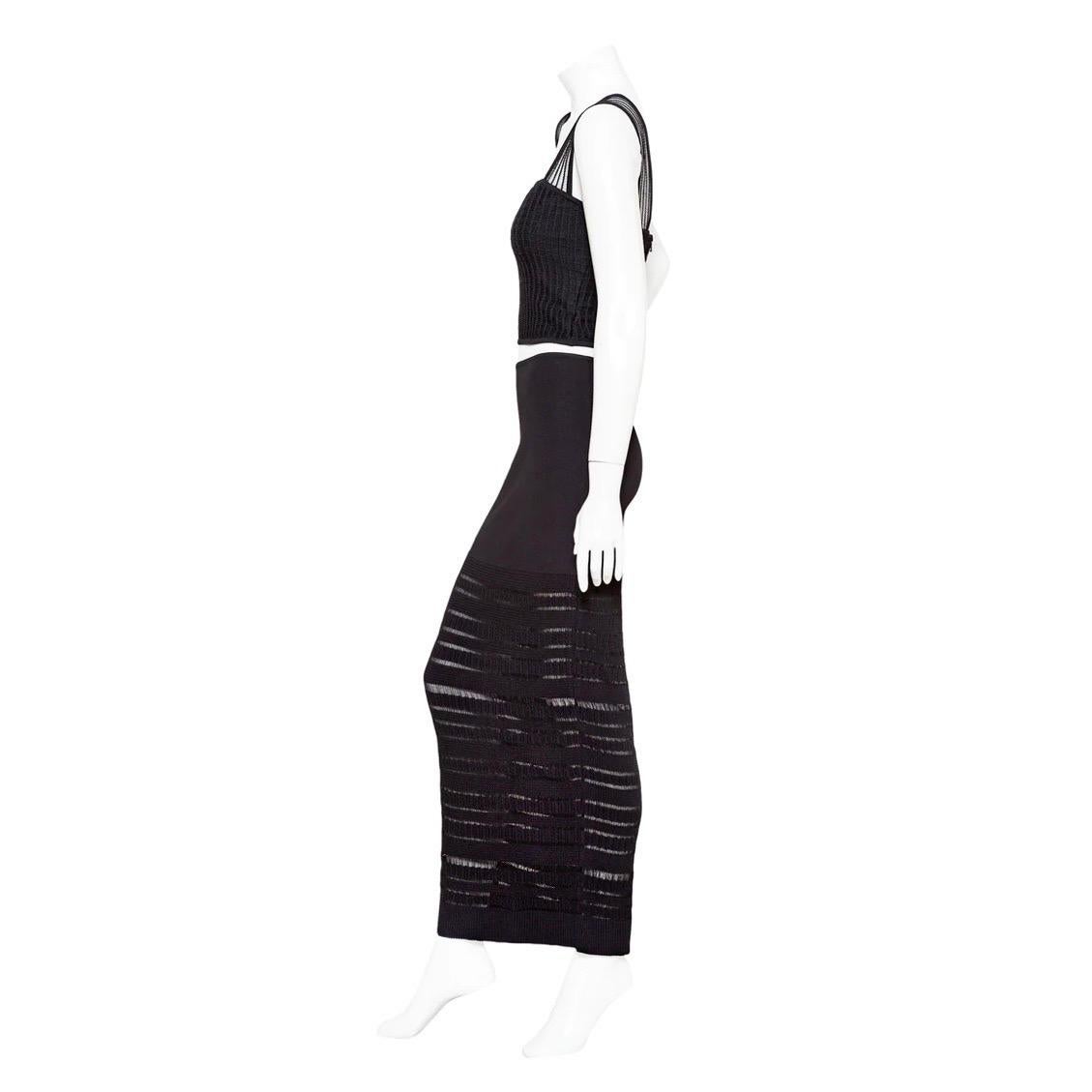 Hervé Léger Black Bodycon Top and Skirt Set Circa 1990s In Good Condition For Sale In Los Angeles, CA