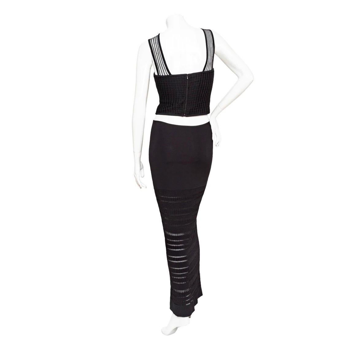 Women's Hervé Léger Black Bodycon Top and Skirt Set Circa 1990s For Sale