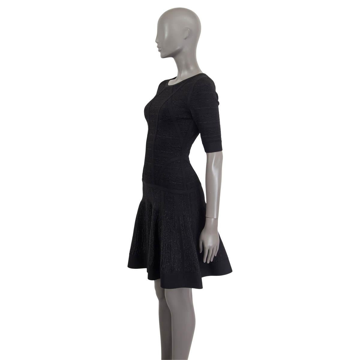 HERVE LEGER black CLARA LUREX DROP WAIST Short Sleeve Dress S In Excellent Condition In Zürich, CH