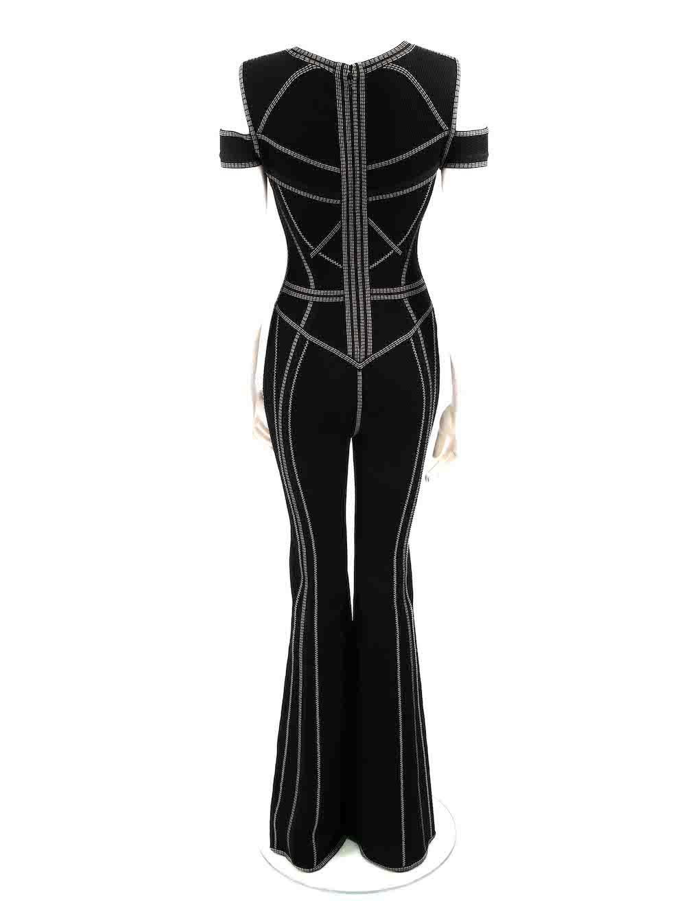 Herve Leger Black Contrast Stitch Jumpsuit Size XS In Good Condition For Sale In London, GB
