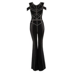 Herve Leger Black Contrast Stitch Jumpsuit Size XS