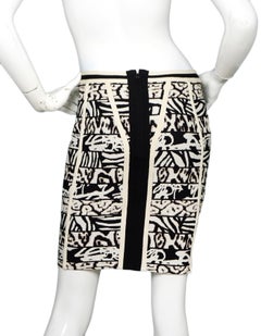 Herve Leger Black/Cream Tribal Print Skirt sz Small