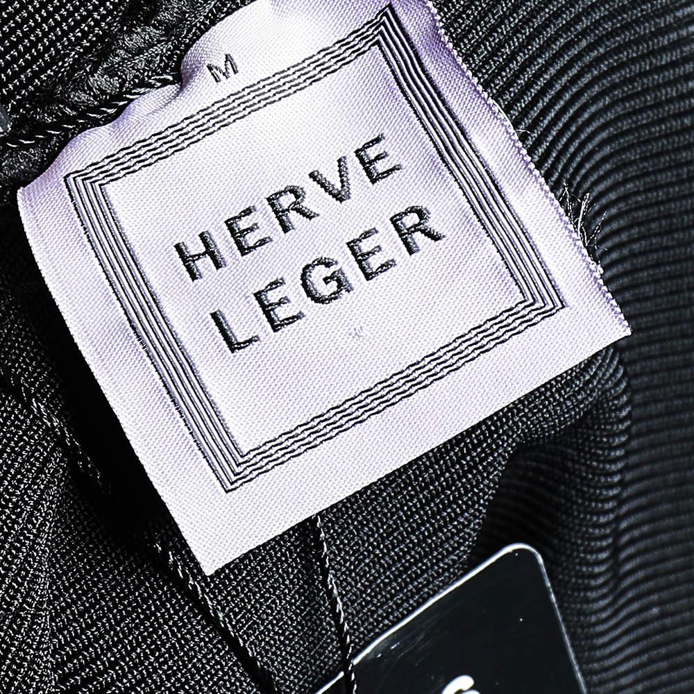 Women's Herve Leger Black Embellished Stretch Knit Long Sleeve Mini Dress M