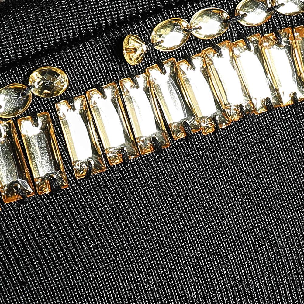 Herve Leger Black Embellished Stretch Knit Long Sleeve Mini Dress M 1