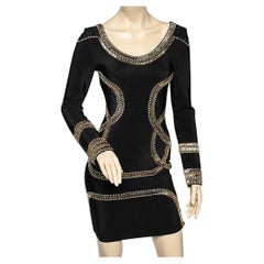 Used Herve Leger Black Embellished Stretch Knit Long Sleeve Mini Dress M