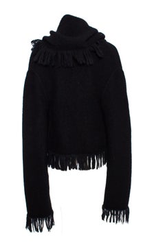 Herve Leger, Black fringed hooded mohair cardigan