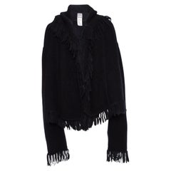 Herve Leger, Black fringed hooded mohair cardigan