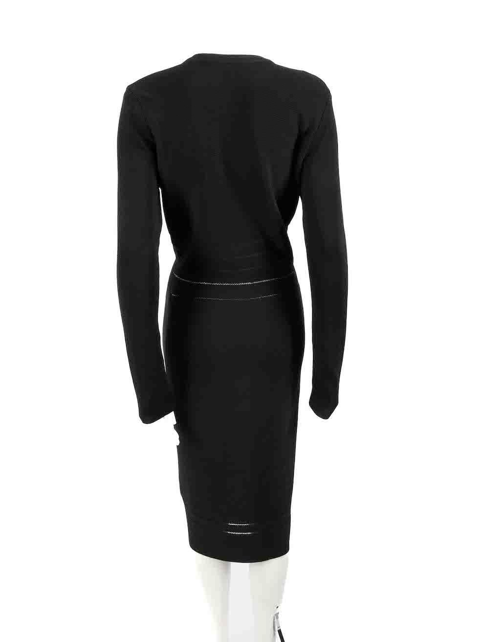 Herve Leger Black Front Zip Midi Knit Dress Size M In Excellent Condition For Sale In London, GB