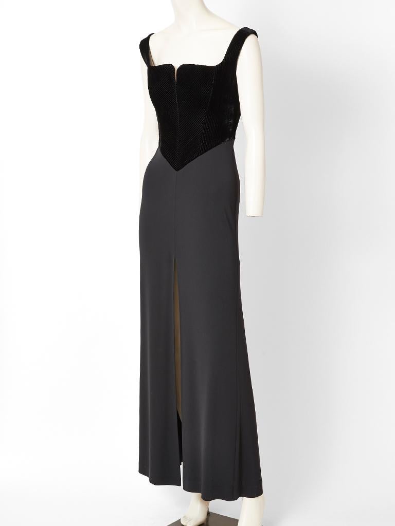 Hervé Leger, gown, having a square neckline, and a fitted velvet 