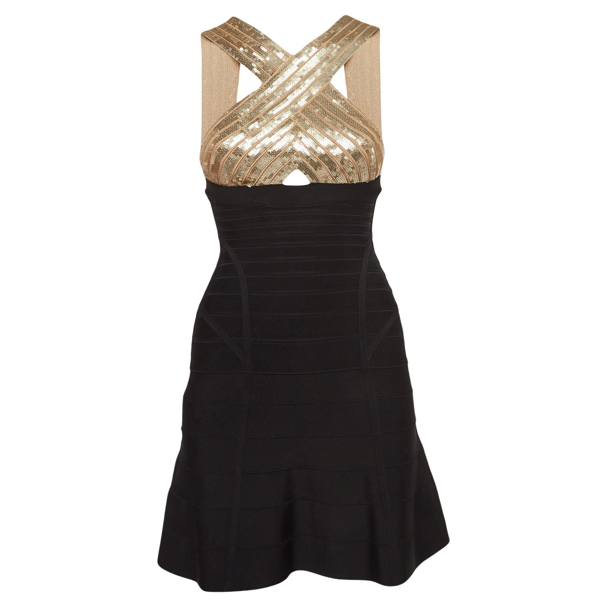 Herve Leger Black Knit Amalia Mini Dress XS For Sale