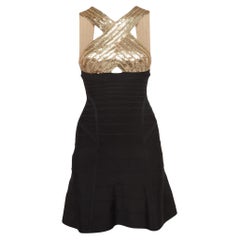 Herve Leger Schwarzes Amalia-Minikleid aus Strick XS