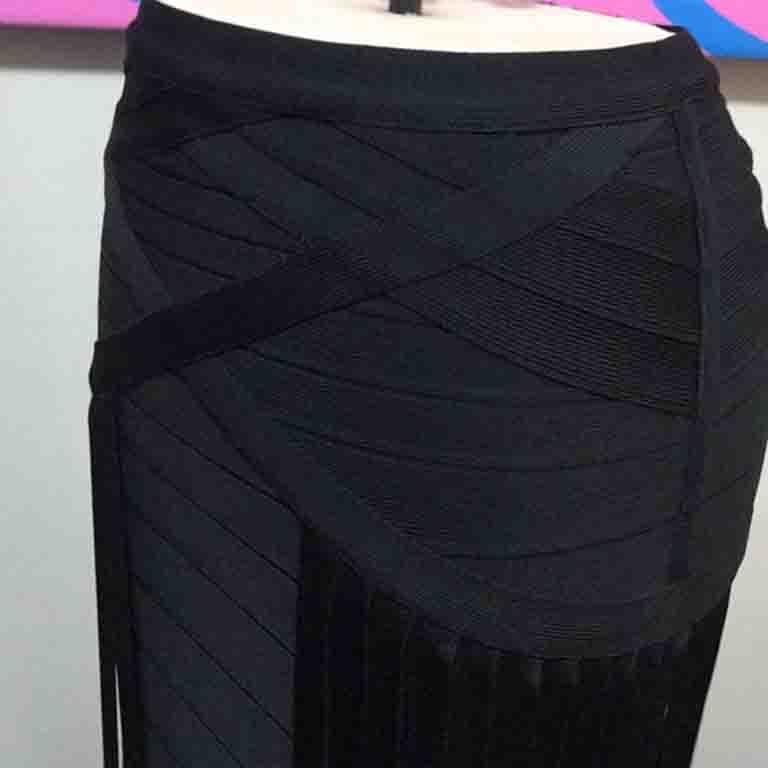 Herve Leger Black Knit Fringe Skirt Maxi For Sale 4
