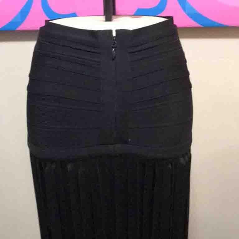 Women's Herve Leger Black Knit Fringe Skirt Maxi For Sale