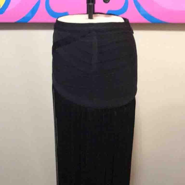 Herve Leger Black Knit Fringe Skirt Maxi For Sale 2