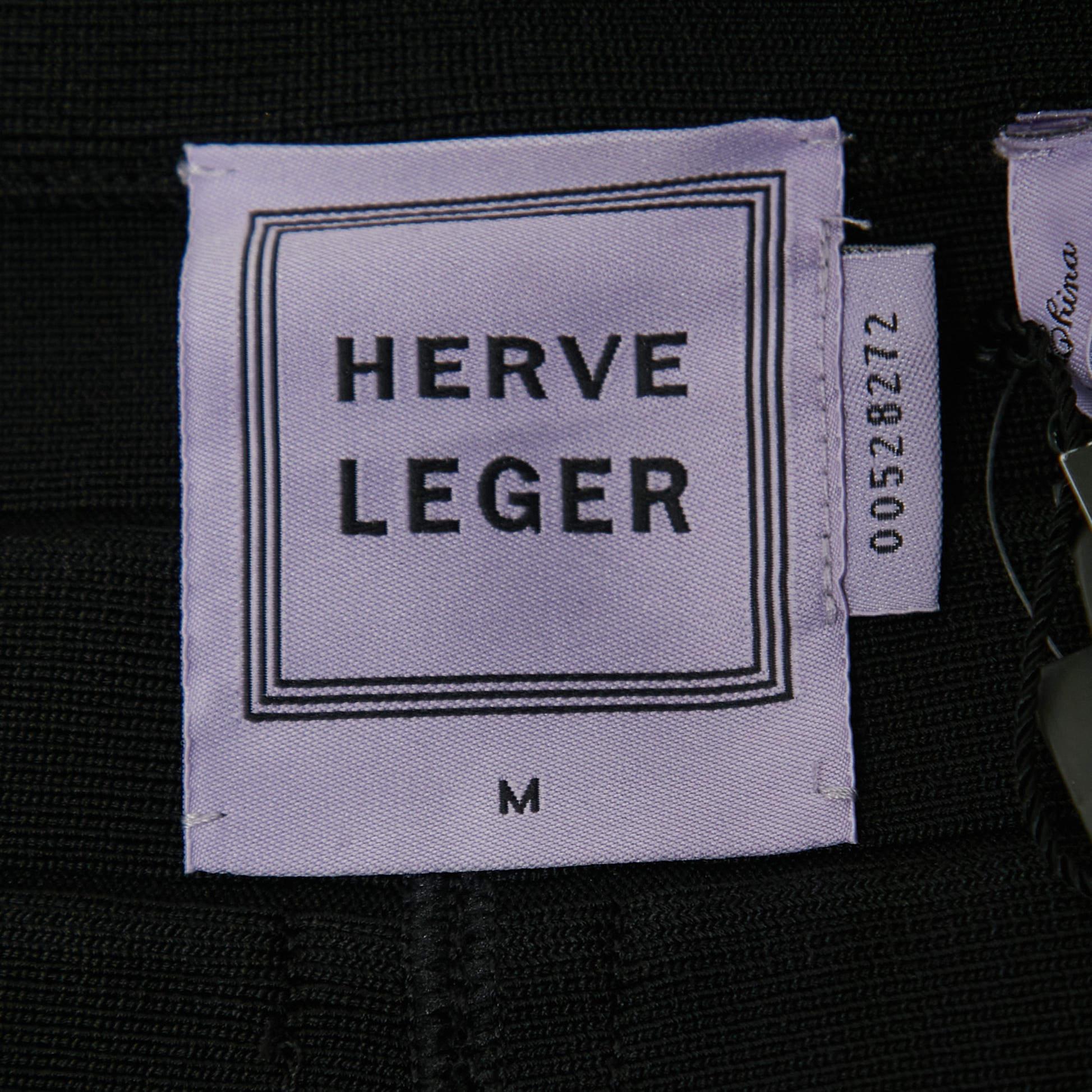 Herve Leger Black Knit Lace-Up Detail Mini Skirt M For Sale 1