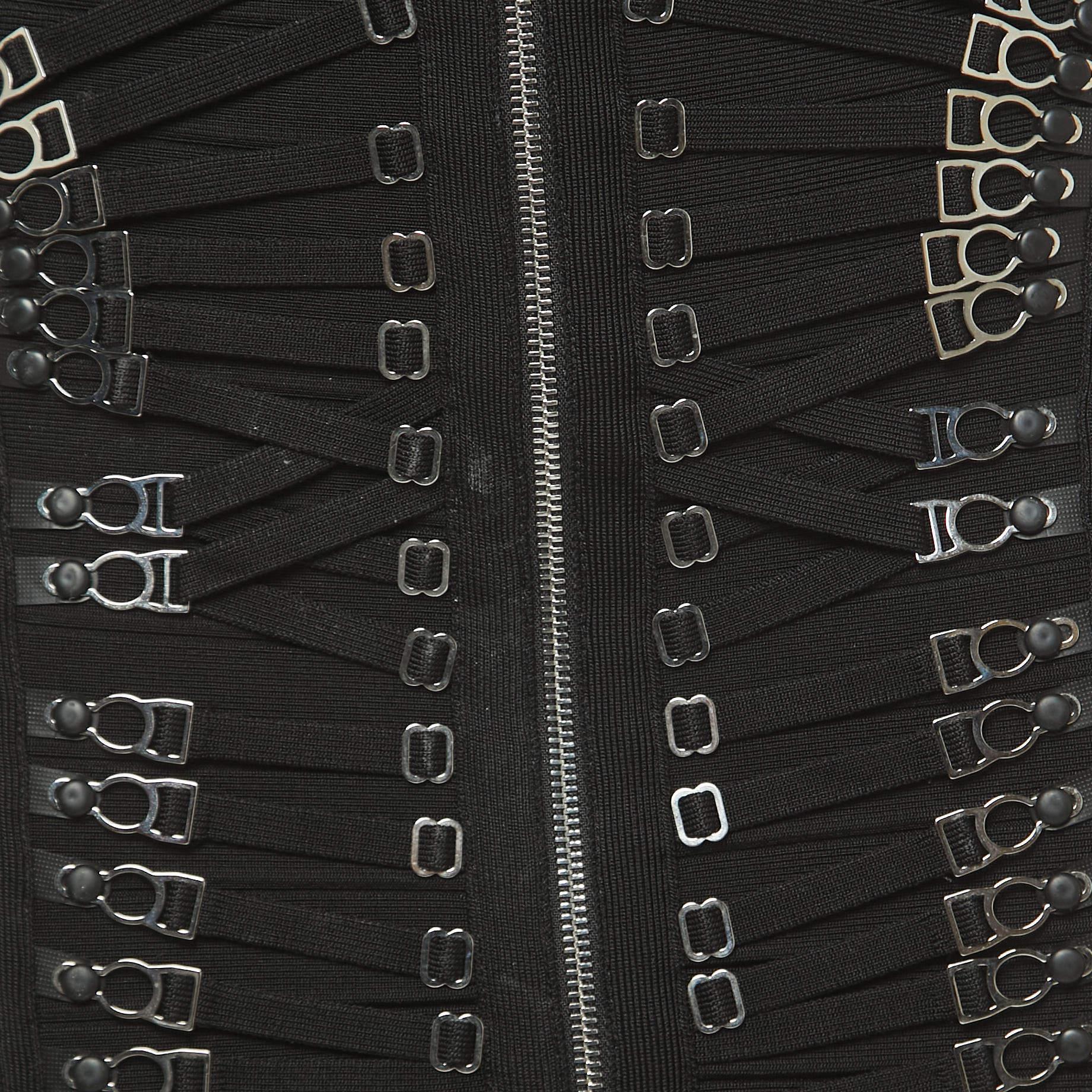 Herve Leger Black Knit Lace-Up Detail Mini Skirt M 2