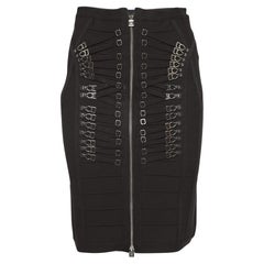 Used Herve Leger Black Knit Lace-Up Detail Mini Skirt M