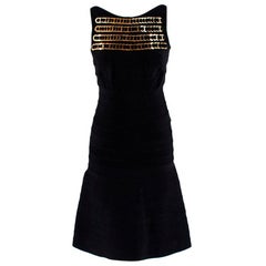 Herve Leger Black Knit Sleeveless Mini Dress with Chain S
