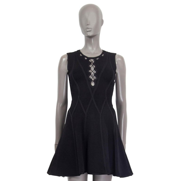 HERVE LEGER black LACE UP FLARED BANDAGE Dress XXS For Sale at