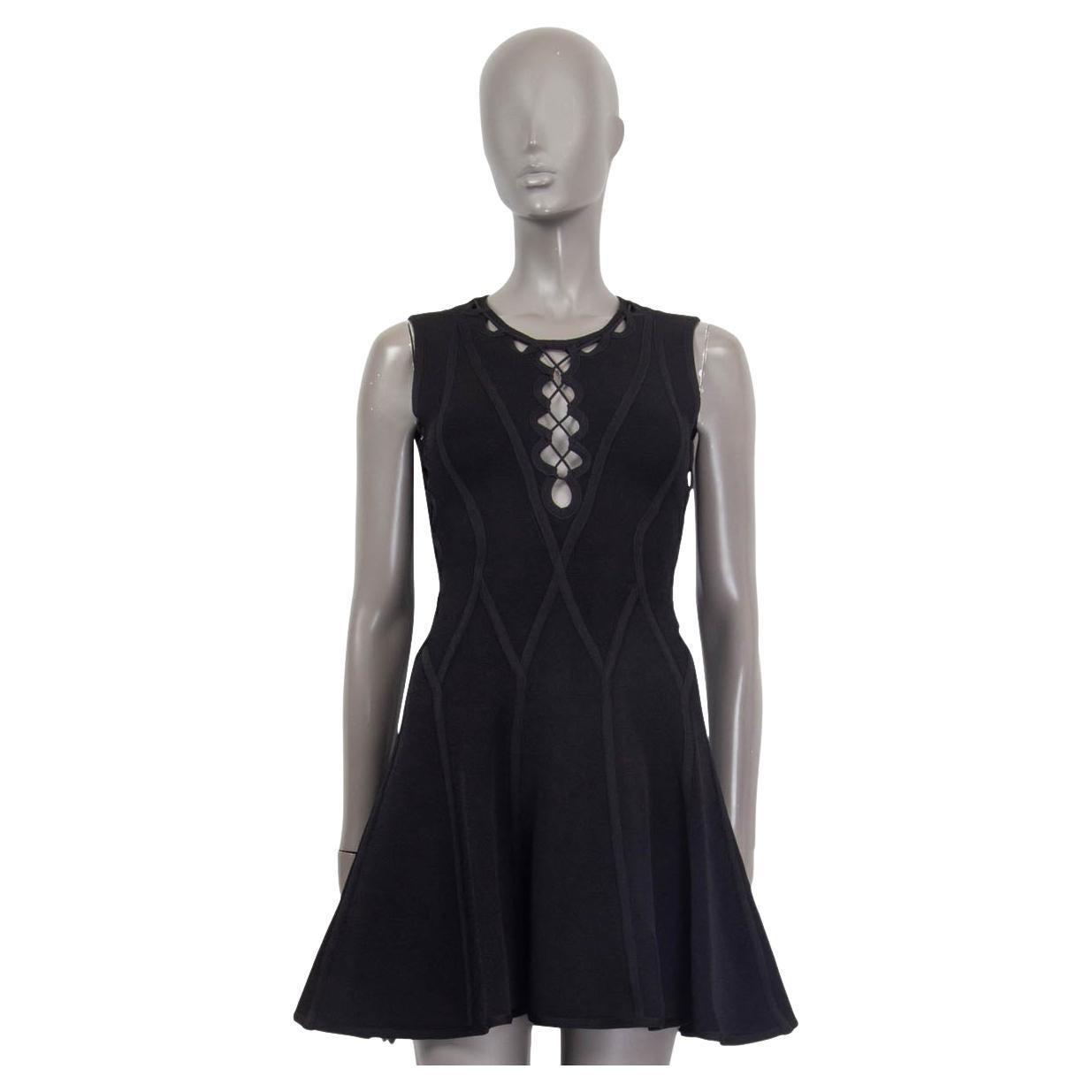 HERVE LEGER black LACE UP FLARED BANDAGE Dress XXS For Sale