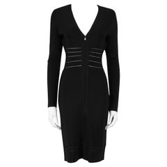 Used Herve Leger Black Long Sleeve Bodycon Mini Dress Size M