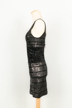 Hervé Léger Black Mesh Dress Embroidered with Sequins