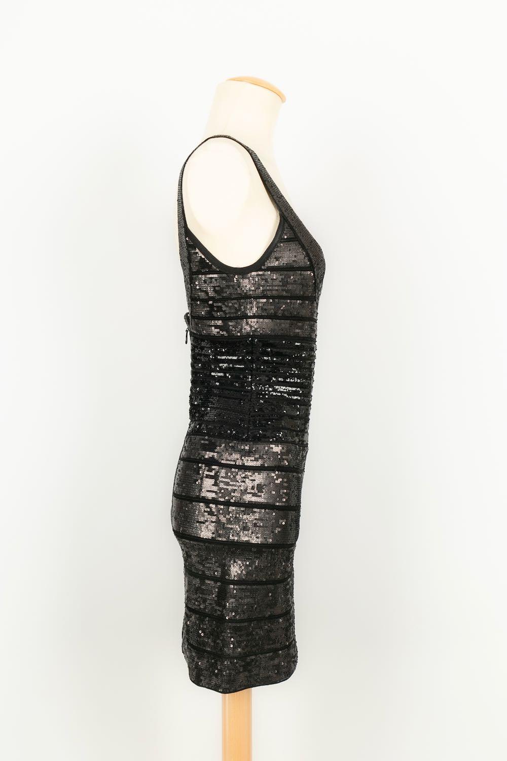 Women's Hervé Léger Black Mesh Dress Embroidered with Sequins For Sale