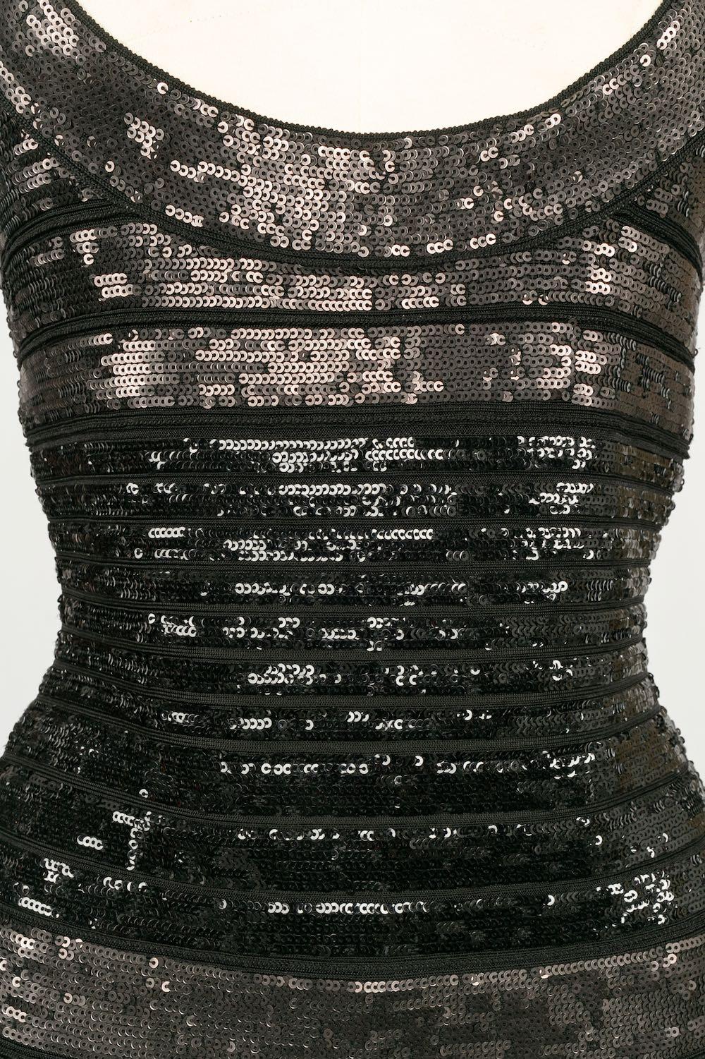 Hervé Léger Black Mesh Dress Embroidered with Sequins For Sale 1