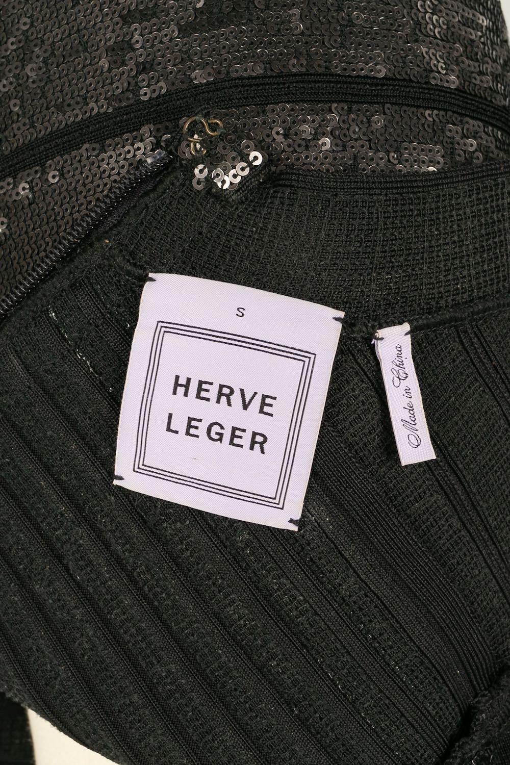 Hervé Léger Robe en maille noire brodée de paillettes en vente 3