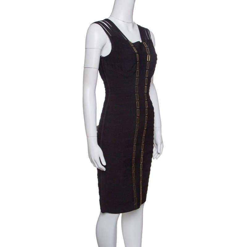 Every detail of this Gemma dress from Herve Leger makes a statement and imparts a chic finish. It features bandage construction that creates a sleek silhouette and multi-shoulder straps along with stunning, gold-tone chain-link details on the front.