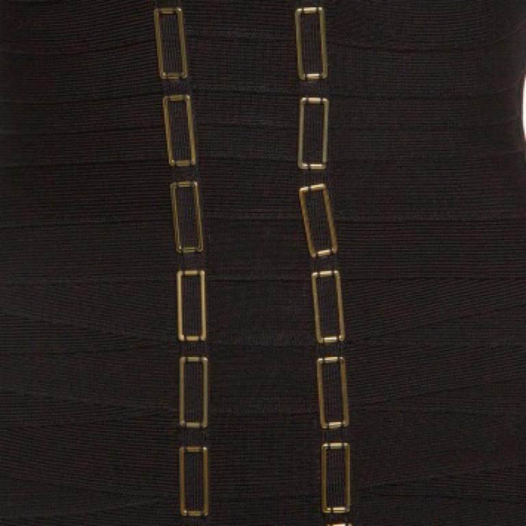 De las mujeres Herve Leger Negro Detalle Cadena Metal Link Vendaje Vestido Gemma M en venta