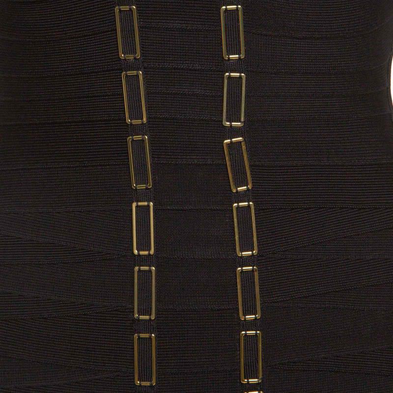 Women's Herve Leger Black Metal Chain Link Detail Bandage Gemma Dress M