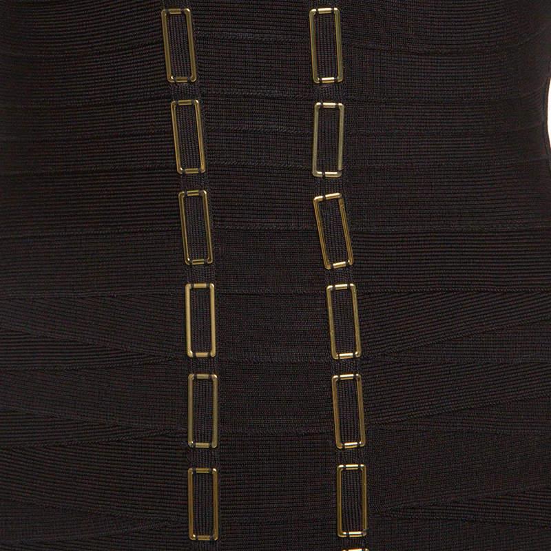 Herve Leger Black Metal Chain Link Detail Bandage Gemma Dress M Pour femmes en vente