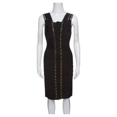 Herve Leger Schwarzes Bandage Gemma-Kleid mit Metallkette und Gliederdetail M