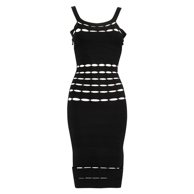 Herve Leger Black Off-Shoulder Cut Out Midi Dress Size XS at 1stDibs