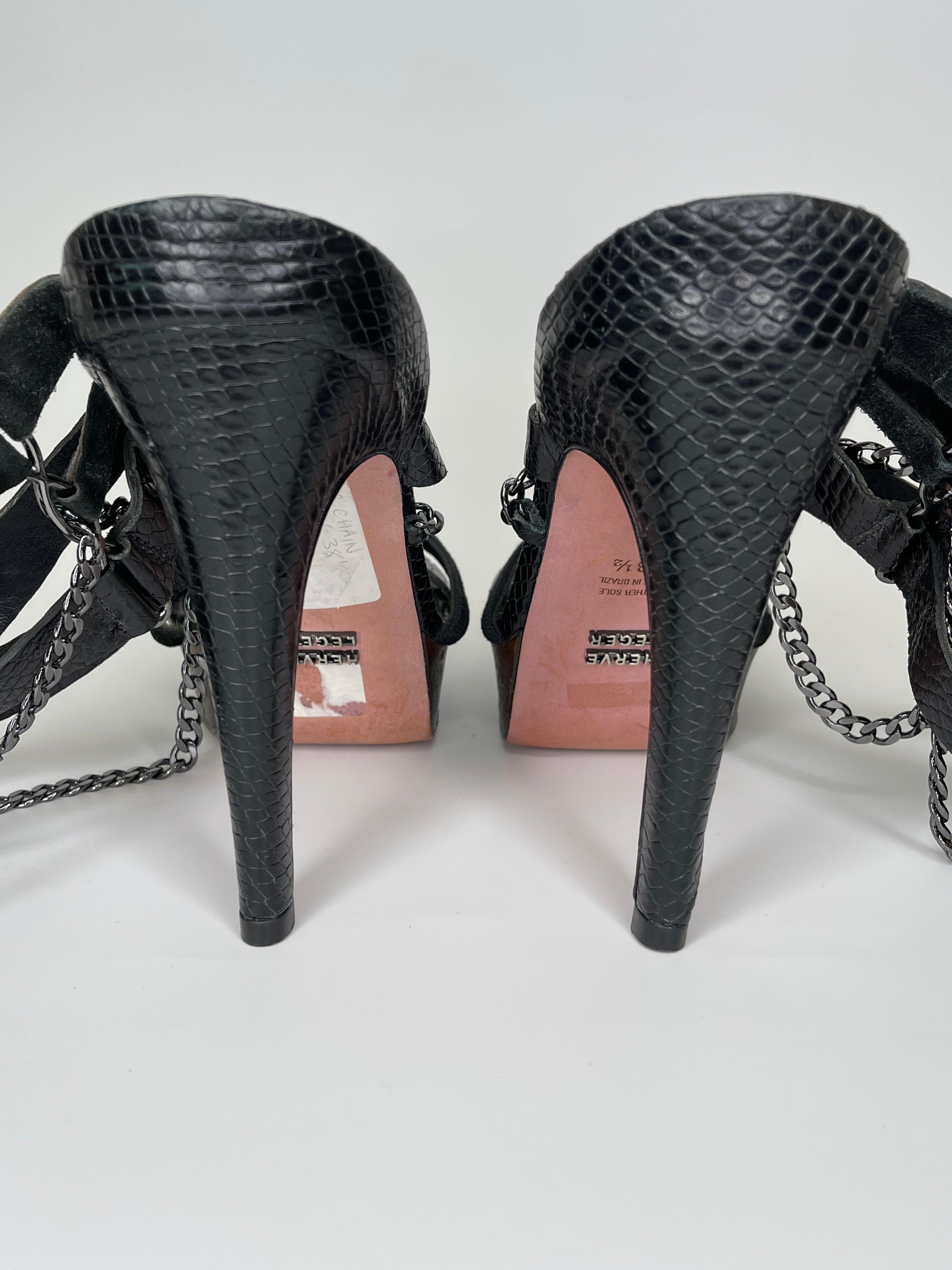 Women's Herve Leger Black Python Embossed Strappy Stiletto Platform Sandal (38.5 EU) For Sale