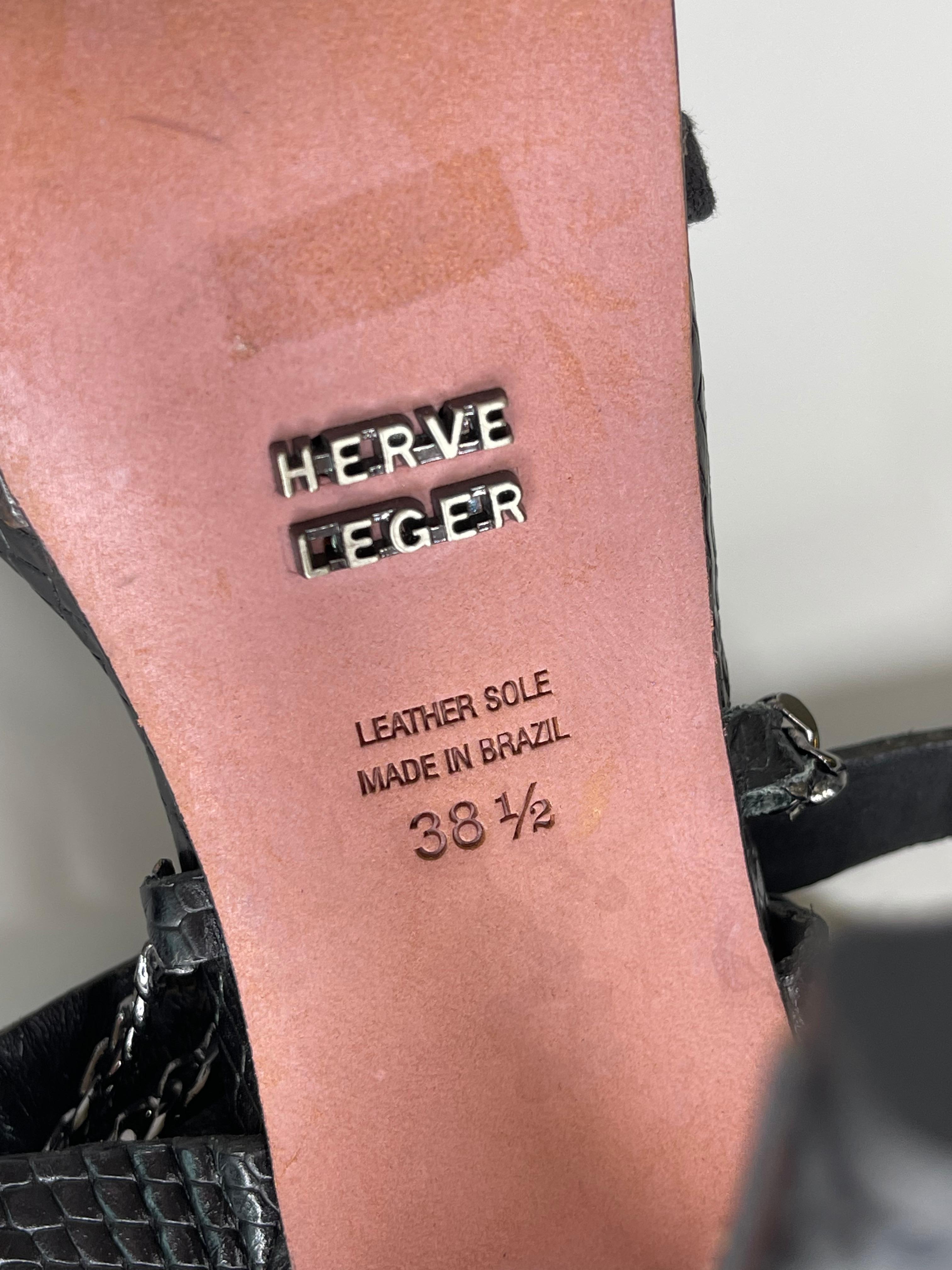 Herve Leger Black Python Embossed Strappy Stiletto Platform Sandal (38.5 EU) For Sale 2