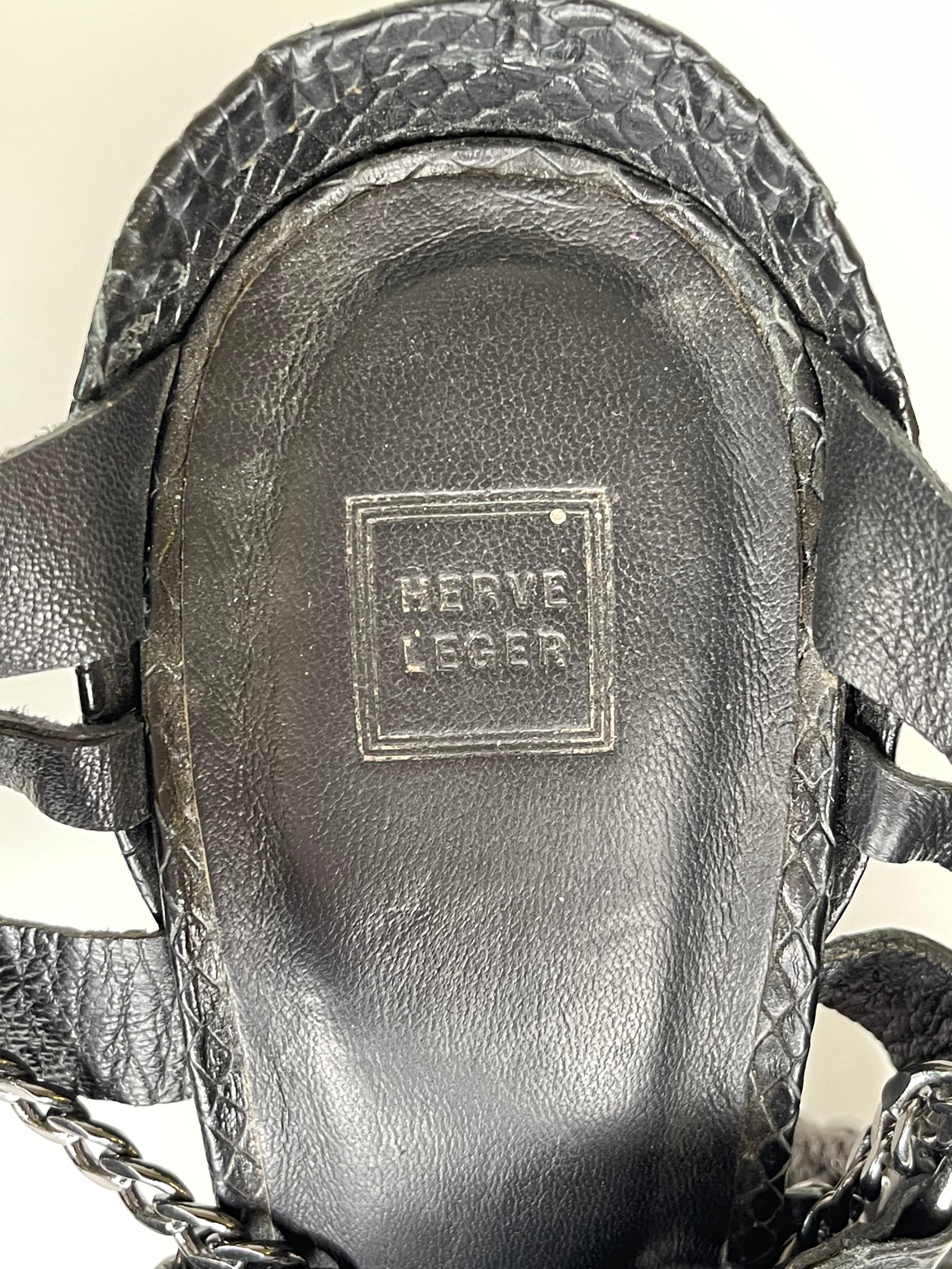 Herve Leger Black Python Embossed Strappy Stiletto Platform Sandal (38.5 EU) For Sale 3