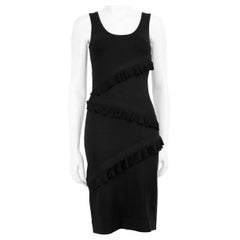 Used Herve Leger Black Ruffle Trim Bodycon Dress Size S