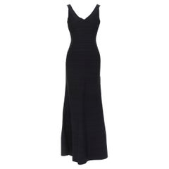 bandage evening gown HERVE LEGER black scoop neck bodycon bandage maxi evening gown dress M
