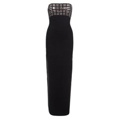 Herve Leger Black Sequin Grid Embellished Strapless Florence Bandage Gown XS