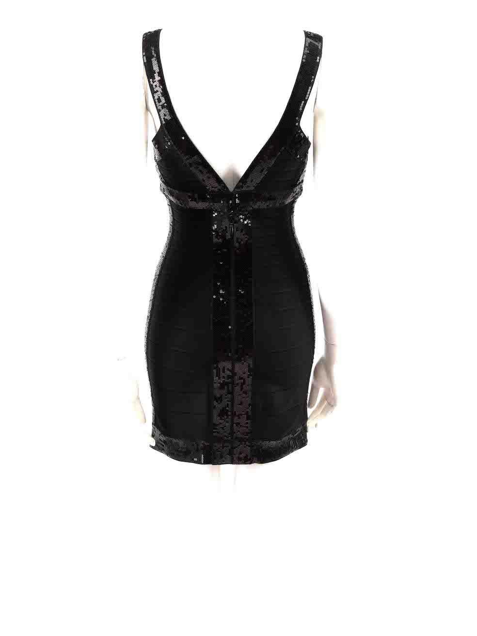 Herve Leger Black Sequinned Bodycon Mini Dress Size S In Good Condition For Sale In London, GB