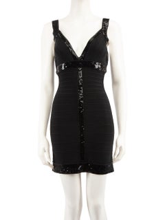 Herve Leger Black Sequinned Bodycon Mini Dress Size S