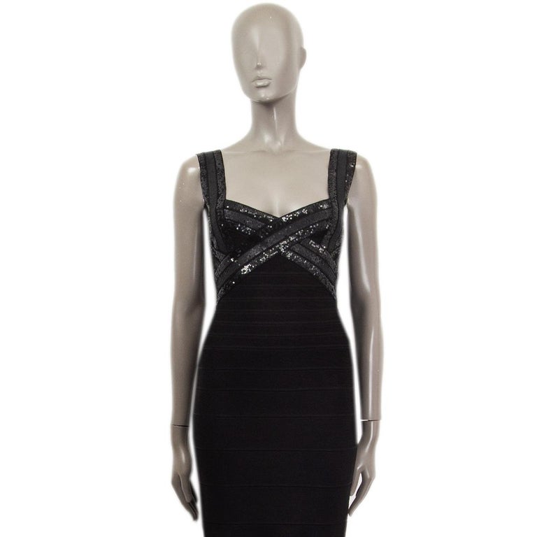HERVE LEGER negro SEQUINS CRISS CROSS Vestido sin mangas BANDAGE